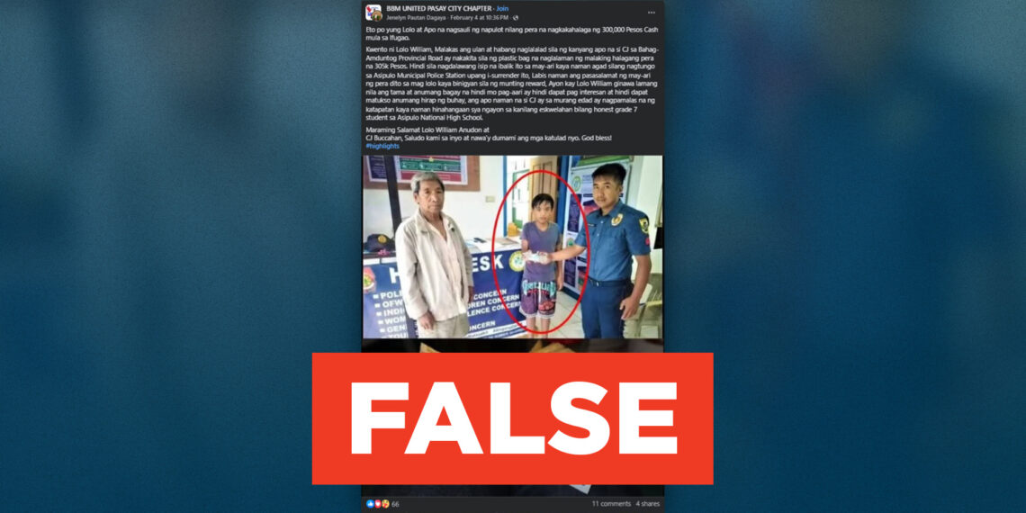 FACT CHECK: Lost ₱305,000 was returned to authorities in Ifugao by grandchild and grandfather