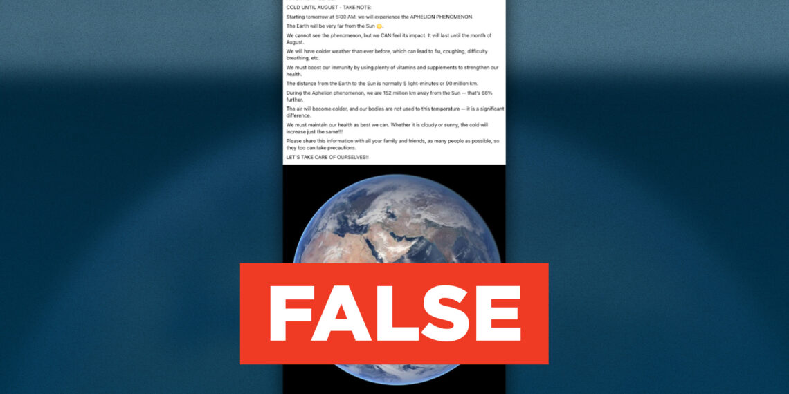 FACT CHECK: Aphelion does not cause colder weather or health risks in the Philippines