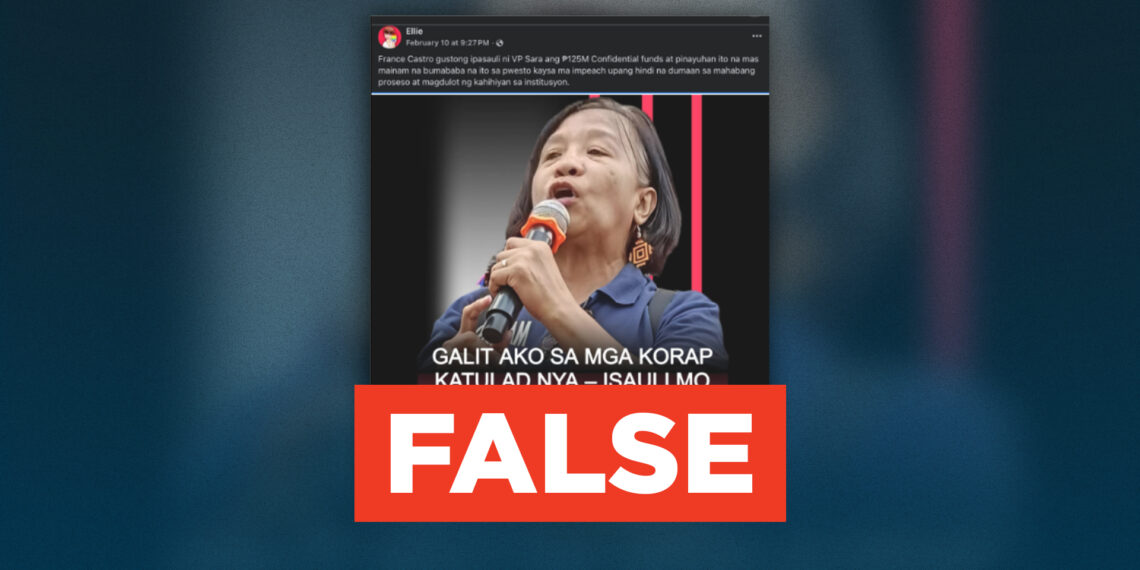FACT CHECK: France Castro did not demand VP Sara Duterte return ₱125M