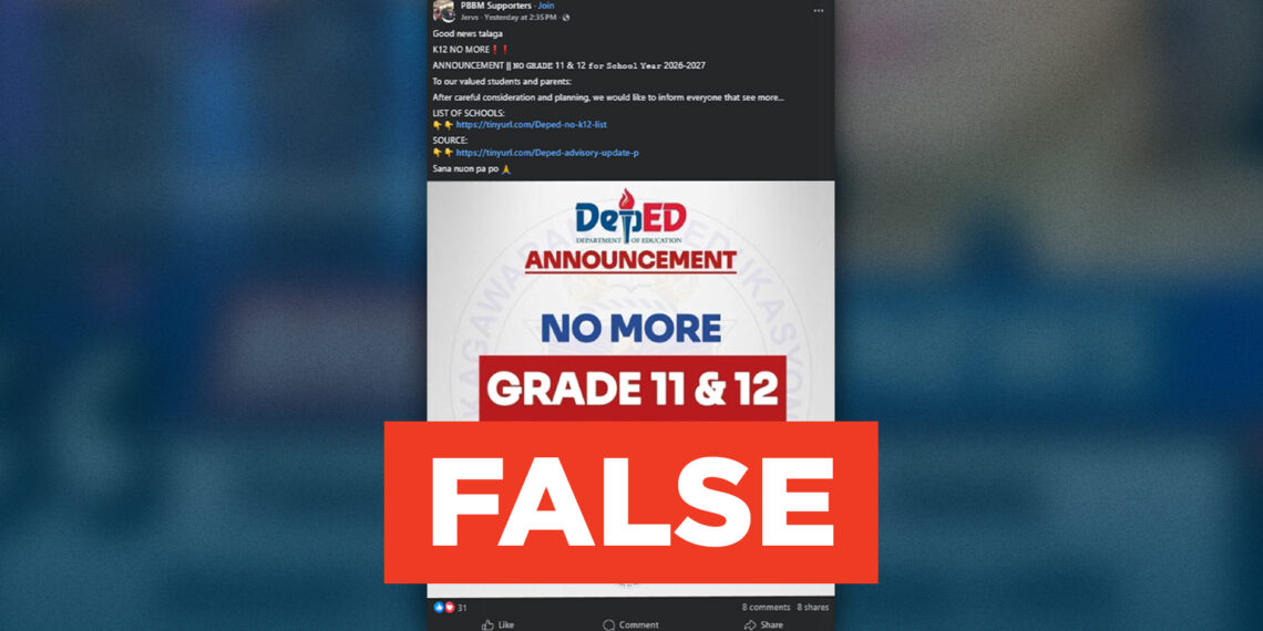 FACT CHECK: No DepEd order to remove SHS in ‘26
