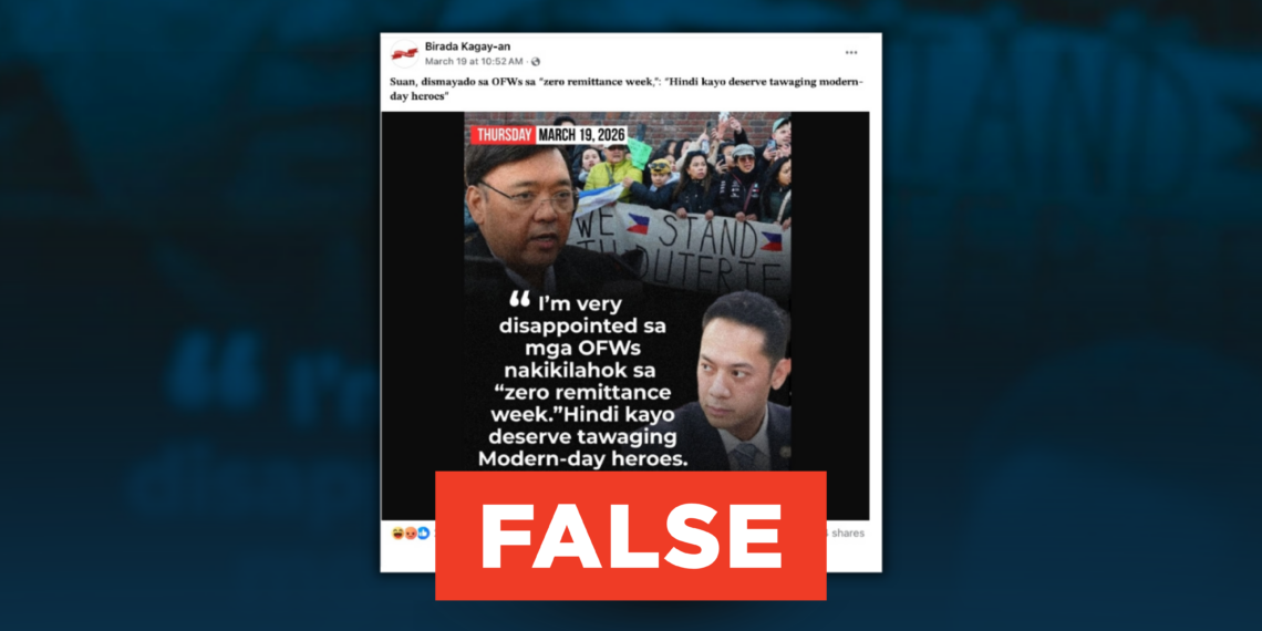 FACT CHECK: No proof Rep. Lordan Suan criticized OFWs over “zero remittance week”