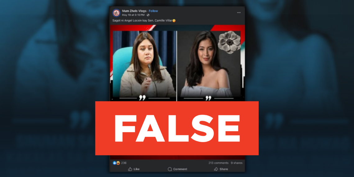 FACT CHECK: Public exchange between Angel Locsin and Senator Camille Villar over statements about loyalty and betrayal is false